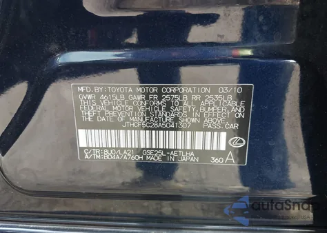 2010 Lexus Is 250 from USA, damaged, VIN JTHCF5C28A5041307